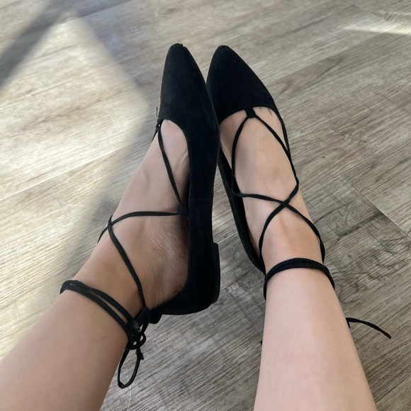 Pointy Toe Ankle Strap Lace Up Flats - Picture 7 of 8